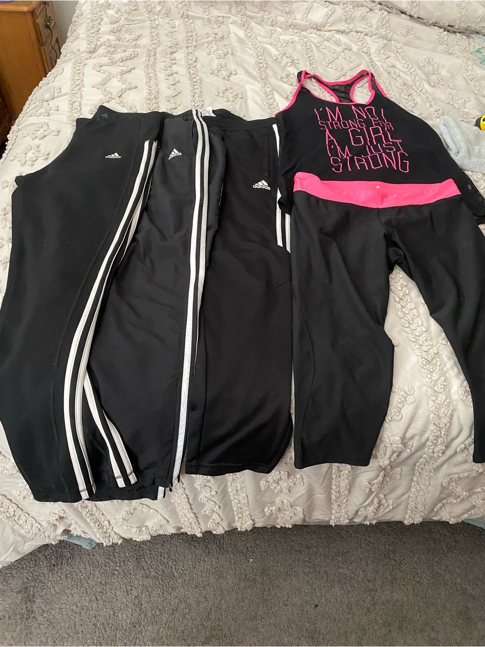 Adidas Black Track Pants & leggings  & Black/Pink Tank Active Set